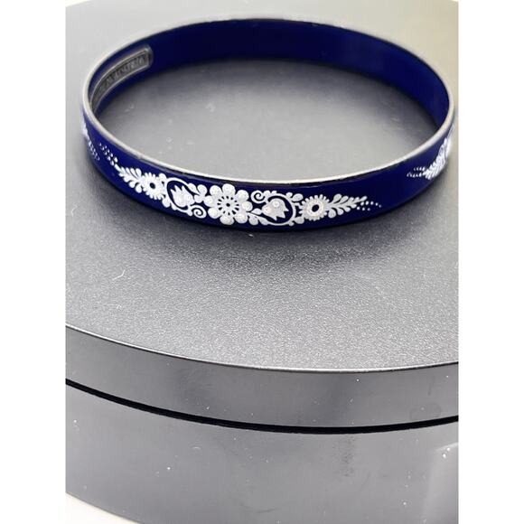 Vintage Michaela Frey Wiener Emailmanufaktur Blue Floral Enamel Bangle Set - Picture 8 of 8